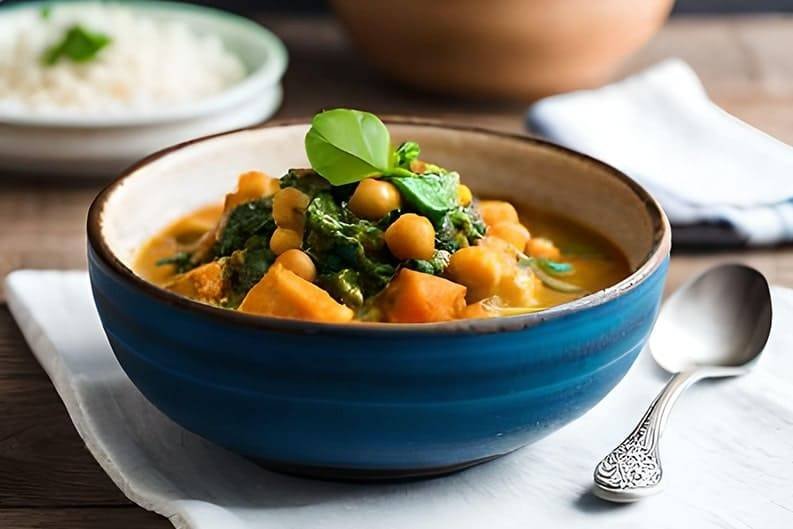 Veganes Curry mit Süßkartoffeln, Kichererbsen und Spinat - Gesundheitsparadies Blog