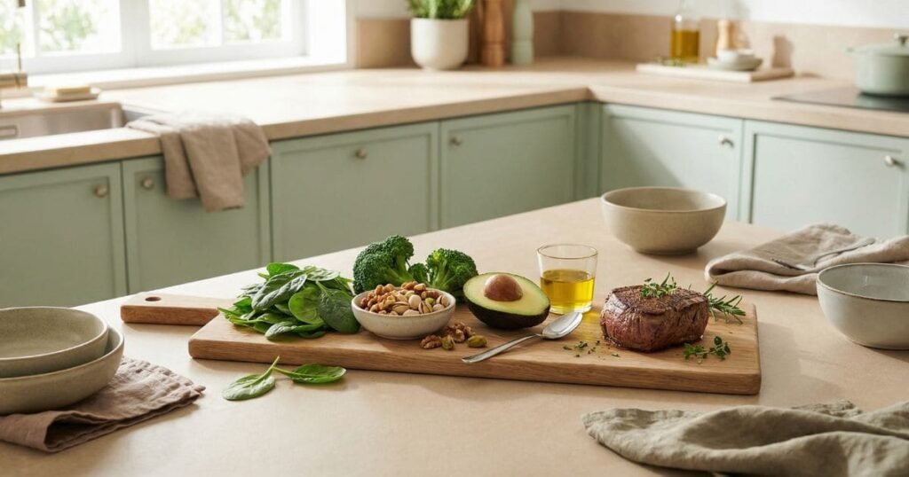 Fotorealistische Darstellung pflanzlicher und natürlicher Coenzym Q10 Quellen